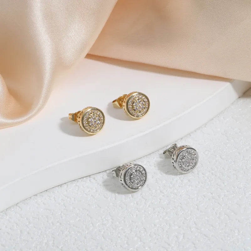 1 Pair Casual Simple Style Shiny Circle Plating Inlay Copper Zircon K Gold Plated Ear Studs