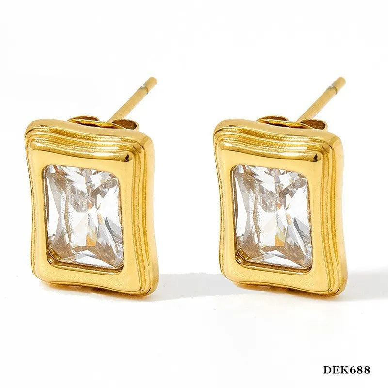 1 Pair Casual Simple Style Shiny Rectangle Inlay 304 Stainless Steel Zircon 16K Gold Plated White Gold Plated Gold Plated Ear Studs