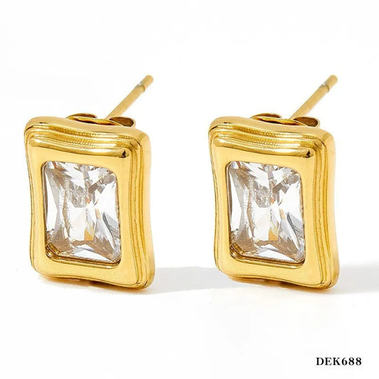 1 Pair Casual Simple Style Shiny Rectangle Inlay 304 Stainless Steel Zircon 16K Gold Plated White Gold Plated Gold Plated Ear Studs