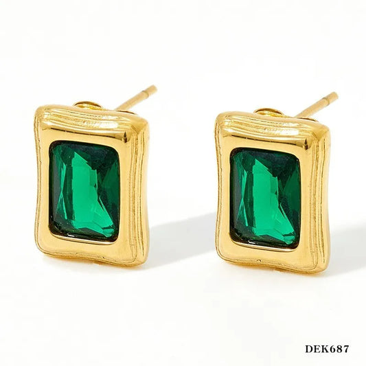 1 Pair Casual Simple Style Shiny Rectangle Inlay 304 Stainless Steel Zircon 16K Gold Plated White Gold Plated Gold Plated Ear Studs