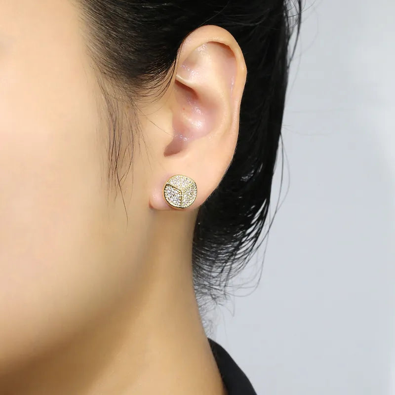 1 Pair Casual Simple Style Shiny Round Plating Inlay Copper Zircon K Gold Plated Ear Studs