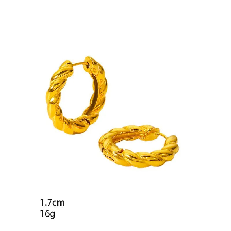 1 Pair Casual Simple Style Solid Color Twist Titanium Steel Gold Plated Earrings