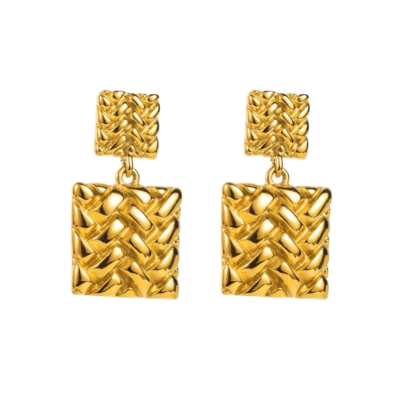 1 Pair Casual Simple Style Square Solid Color Plating 304 Stainless Steel 14K Gold Plated Drop Earrings