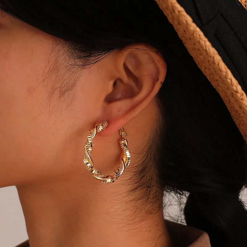 1 Pair Casual Simple Style Twist Copper Hoop Earrings