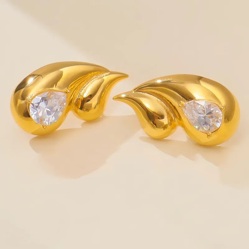 1 Pair Casual Simple Style Water Droplets Inlay 304 Stainless Steel Zircon 18K Gold Plated Ear Studs