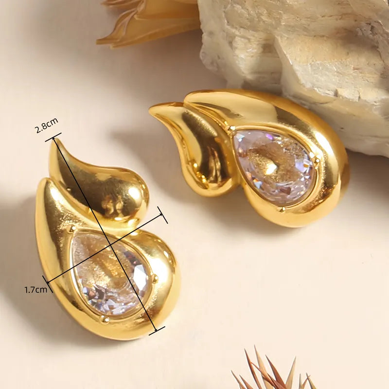 1 Pair Casual Simple Style Water Droplets Inlay 304 Stainless Steel Zircon 18K Gold Plated Ear Studs