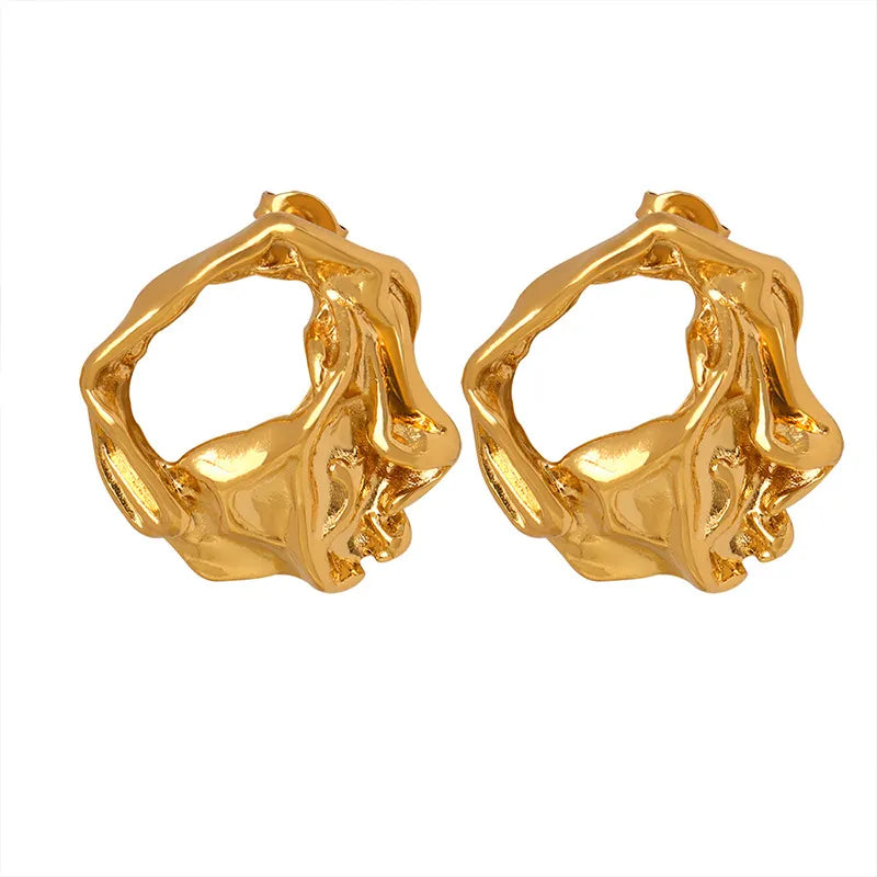 1 Pair Casual Simple Style Waves Solid Color Pleated Hollow Out 304 Stainless Steel Ear Studs