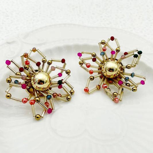 1 Pair Casual Sweet Simple Style Flower Inlay 304 Stainless Steel Natural Stone 14K Gold Plated Ear Studs