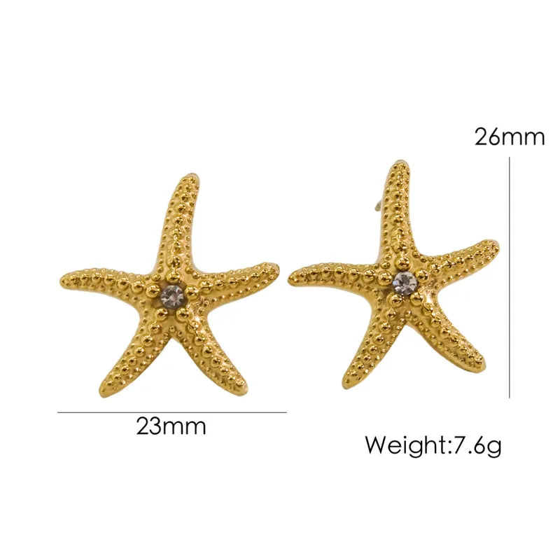 1 Pair Casual Sweet Starfish Inlay 304 Stainless Steel Zircon Gold Plated Silver Plated Drop Earrings Ear Studs