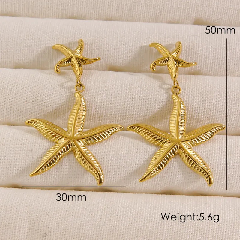 Starfish Inlay 304 Stainless Steel Zircon Gold Plated Silver Plated Drop Earrings Ear Studs