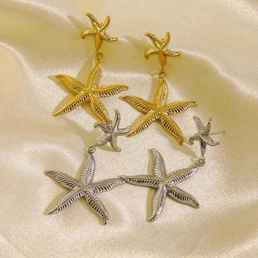 Starfish Inlay 304 Stainless Steel Zircon Gold Plated Silver Plated Drop Earrings Ear Studs