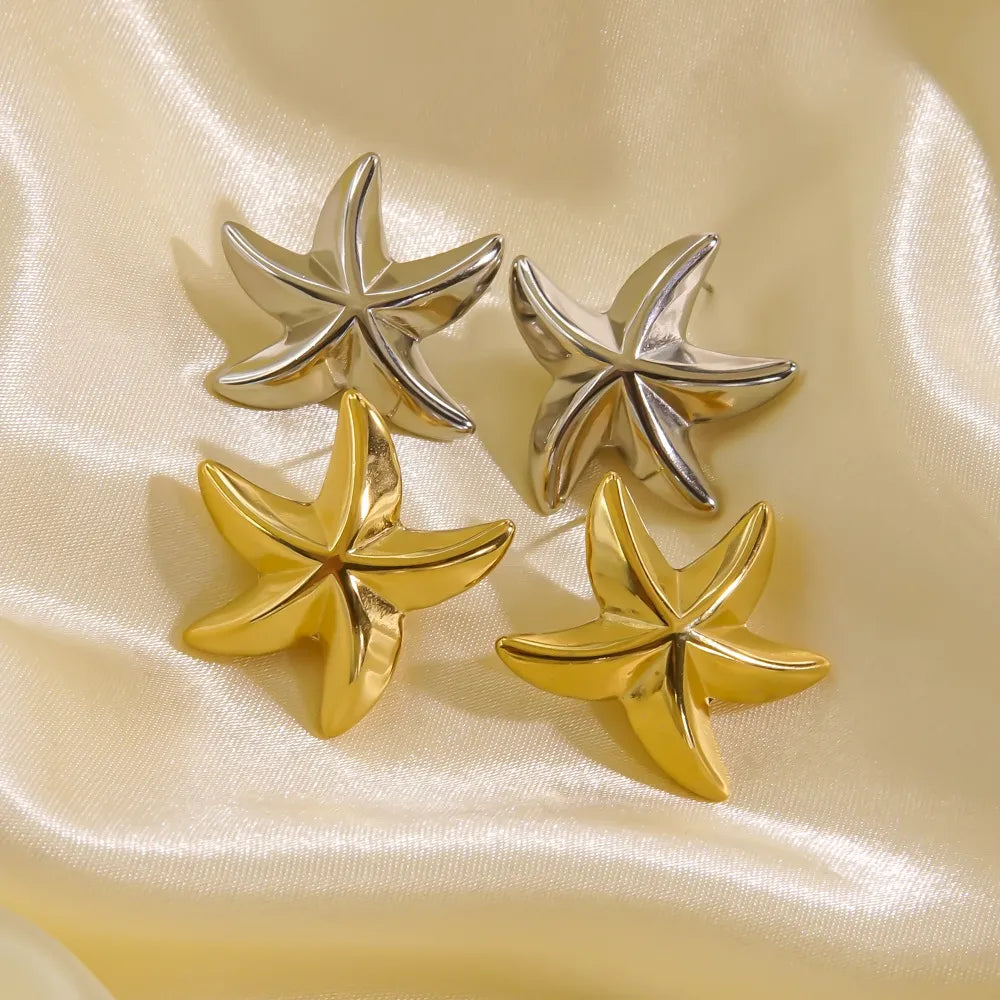 1 Pair Casual Sweet Starfish Inlay 304 Stainless Steel Zircon Gold Plated Silver Plated Drop Earrings Ear Studs