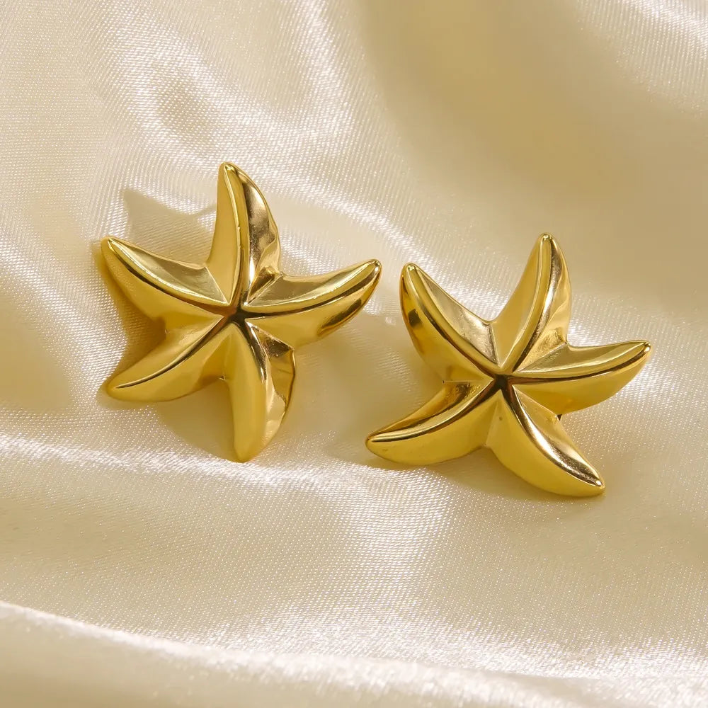 1 Pair Casual Sweet Starfish Inlay 304 Stainless Steel Zircon Gold Plated Silver Plated Drop Earrings Ear Studs