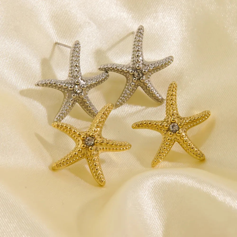 1 Pair Casual Sweet Starfish Inlay 304 Stainless Steel Zircon Gold Plated Silver Plated Drop Earrings Ear Studs