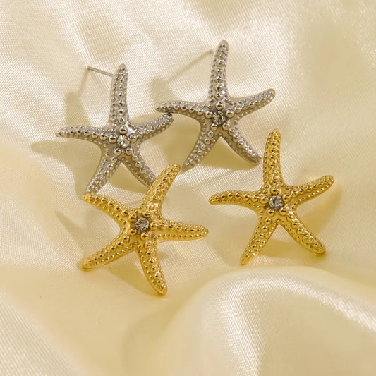 1 Pair Casual Sweet Starfish Inlay 304 Stainless Steel Zircon Gold Plated Silver Plated Drop Earrings Ear Studs