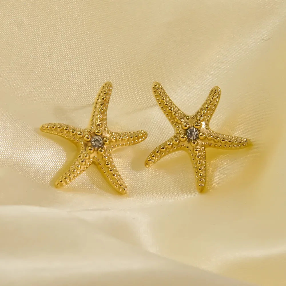 1 Pair Casual Sweet Starfish Inlay 304 Stainless Steel Zircon Gold Plated Silver Plated Drop Earrings Ear Studs