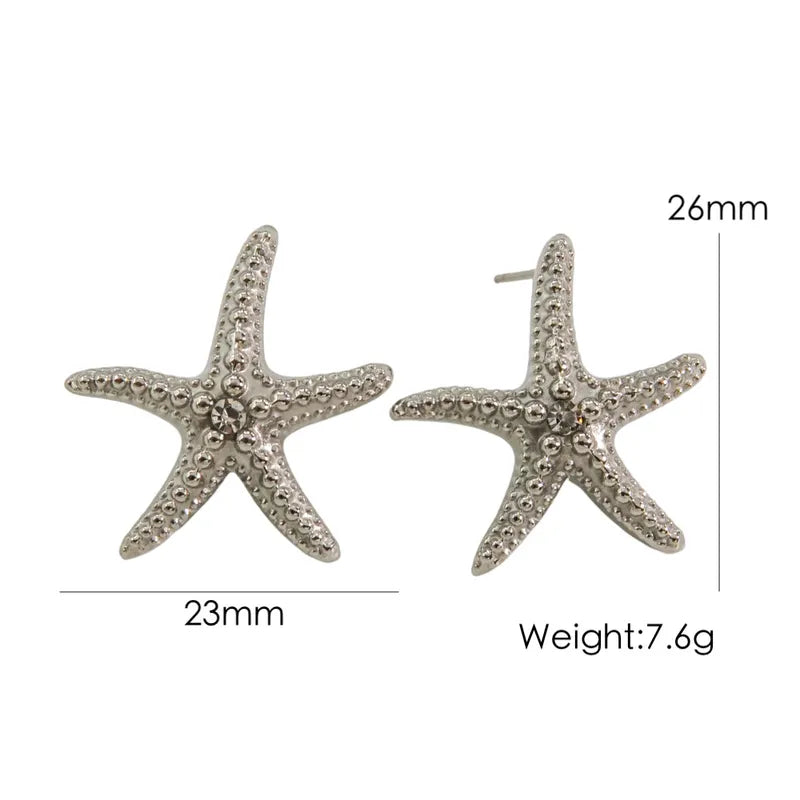 1 Pair Casual Sweet Starfish Inlay 304 Stainless Steel Zircon Gold Plated Silver Plated Drop Earrings Ear Studs