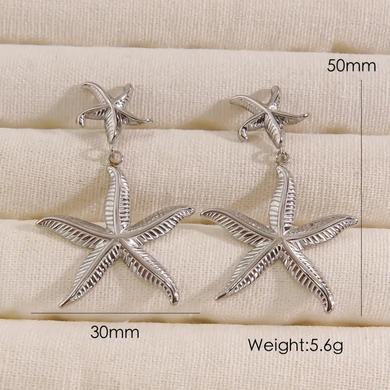 Starfish Inlay 304 Stainless Steel Zircon Gold Plated Silver Plated Drop Earrings Ear Studs