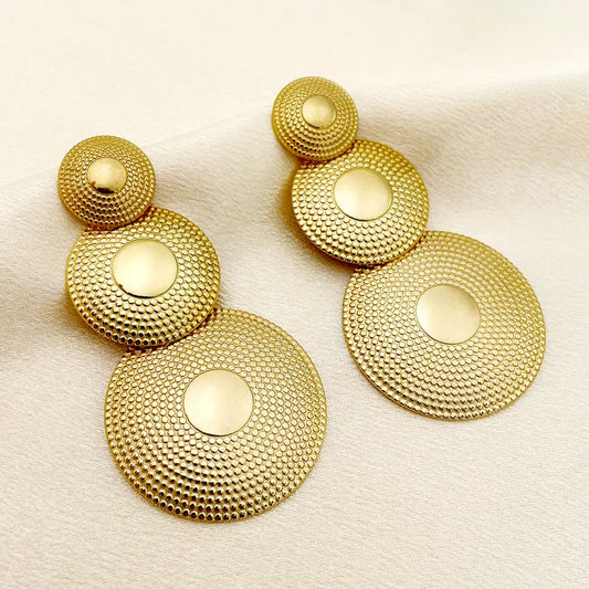 1 Pair Casual Tropical Classic Style Round Patchwork Plating Three-dimensional 304 Stainless Steel Gold Plated Drop Earrings