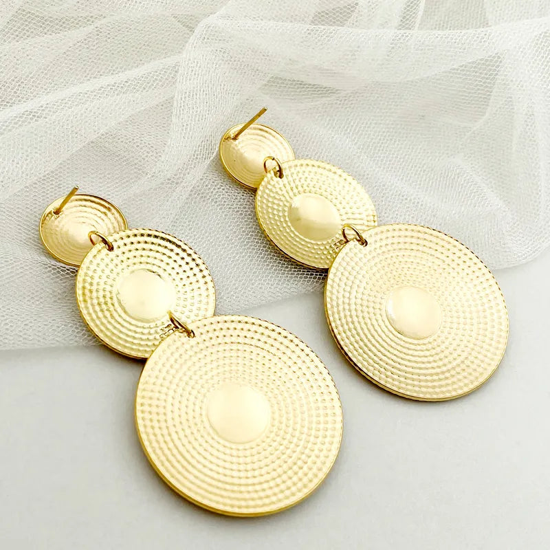 1 Pair Casual Tropical Classic Style Round Patchwork Plating Three-dimensional 304 Stainless Steel Gold Plated Drop Earrings