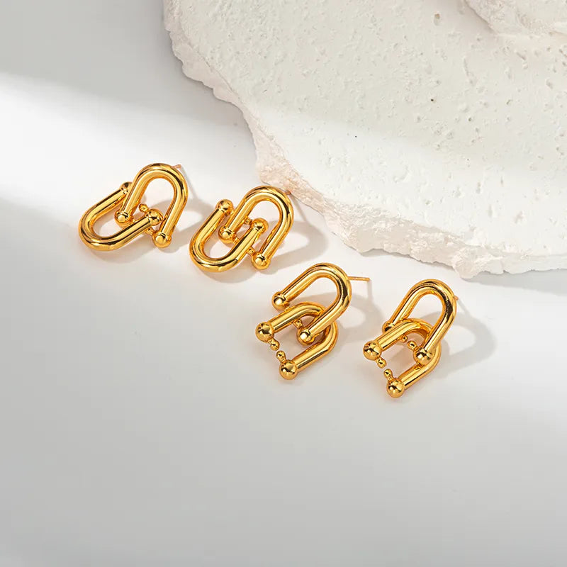 1 Pair Casual Vacation Classic Style U Shape Plating 304 Stainless Steel 14K Gold Plated Ear Studs