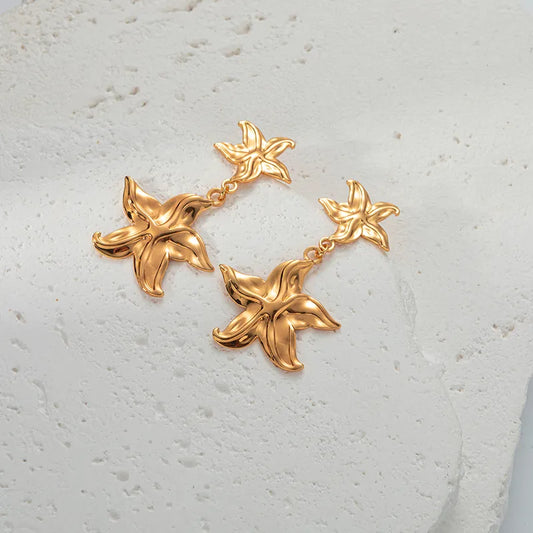 1 Pair Casual Vacation Modern Style Starfish Flower Asymmetrical Patchwork Plating 304 Stainless Steel 14K Gold Plated Drop Earrings