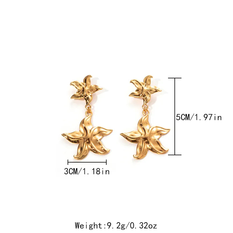 1 Pair Casual Vacation Modern Style Starfish Flower Asymmetrical Patchwork Plating 304 Stainless Steel 14K Gold Plated Drop Earrings