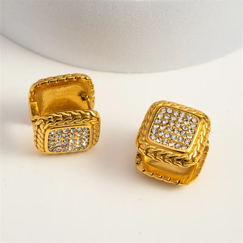 1 Pair Casual Vintage Style Commute Geometric Inlay 304 Stainless Steel Rhinestones 18K Gold Plated Earrings