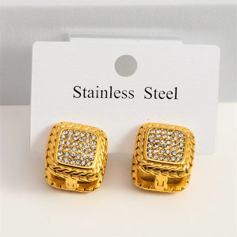 1 Pair Casual Vintage Style Commute Geometric Inlay 304 Stainless Steel Rhinestones 18K Gold Plated Earrings