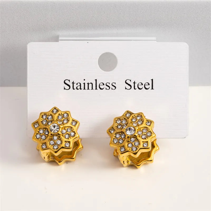 1 Pair Casual Vintage Style Commute Geometric Inlay 304 Stainless Steel Rhinestones 18K Gold Plated Earrings