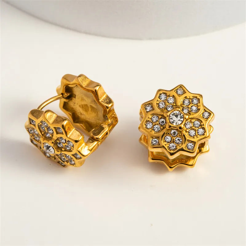 1 Pair Casual Vintage Style Commute Geometric Inlay 304 Stainless Steel Rhinestones 18K Gold Plated Earrings