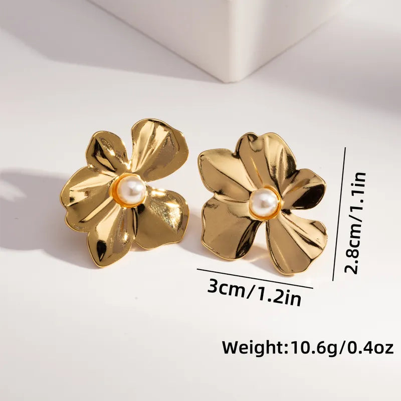 1 Pair Casual Vintage Style Flower Butterfly Plating Inlay 304 Stainless Steel Artificial Pearls 18K Gold Plated Ear Studs