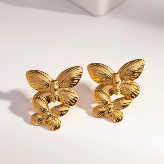 1 Pair Casual Vintage Style Flower Butterfly Plating Inlay 304 Stainless Steel Artificial Pearls 18K Gold Plated Ear Studs