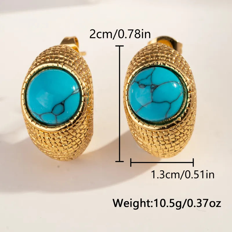 1 Pair Casual Vintage Style Geometric Plating Inlay 304 Stainless Steel Turquoise 18K Gold Plated Ear Studs