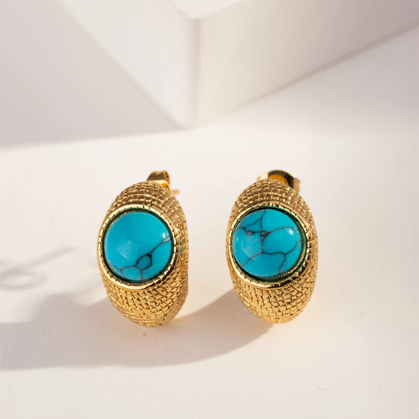 1 Pair Casual Vintage Style Geometric Plating Inlay 304 Stainless Steel Turquoise 18K Gold Plated Ear Studs