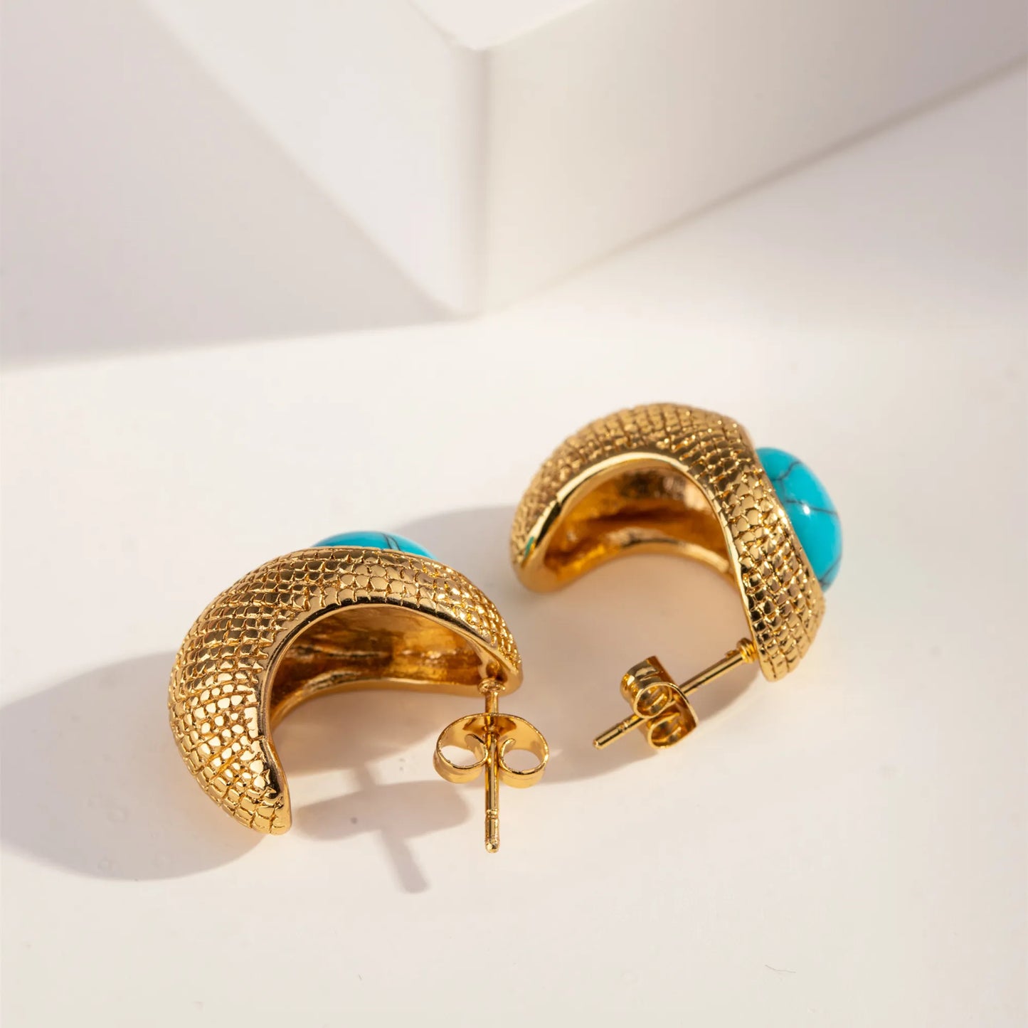 1 Pair Casual Vintage Style Geometric Plating Inlay 304 Stainless Steel Turquoise 18K Gold Plated Ear Studs