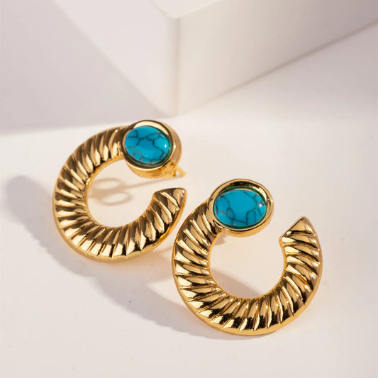 1 Pair Casual Vintage Style Geometric Plating Inlay 304 Stainless Steel Turquoise 18K Gold Plated Ear Studs