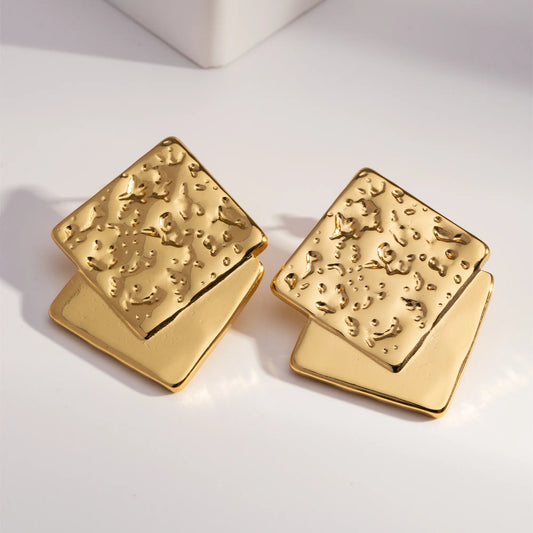 1 Pair Casual Vintage Style Geometric Square Heart Shape Plating 304 Stainless Steel 18K Gold Plated Ear Studs