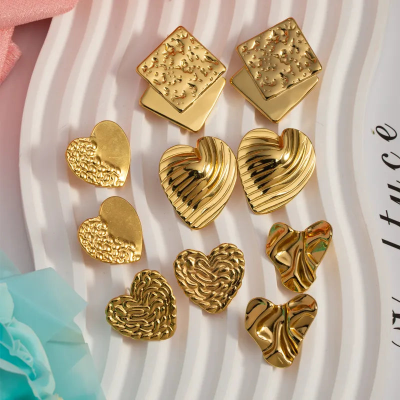 1 Pair Casual Vintage Style Geometric Square Heart Shape Plating 304 Stainless Steel 18K Gold Plated Ear Studs