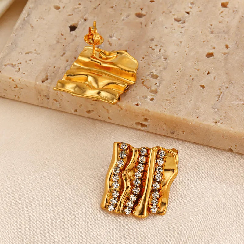 1 Pair Casual Vintage Style Irregular Square Irregular Inlay 304 Stainless Steel Zircon 18K Gold Plated Ear Studs