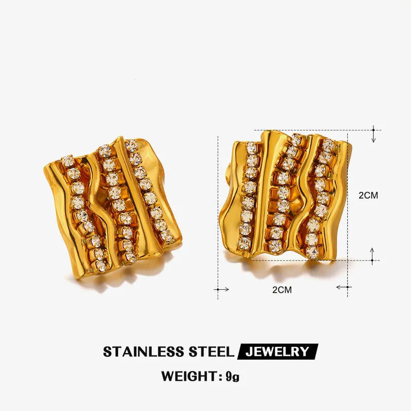 1 Pair Casual Vintage Style Irregular Square Irregular Inlay 304 Stainless Steel Zircon 18K Gold Plated Ear Studs