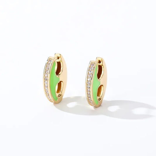 1 Pair Casual Vintage Style Oval Enamel Copper K Gold Plated Hoop Earrings