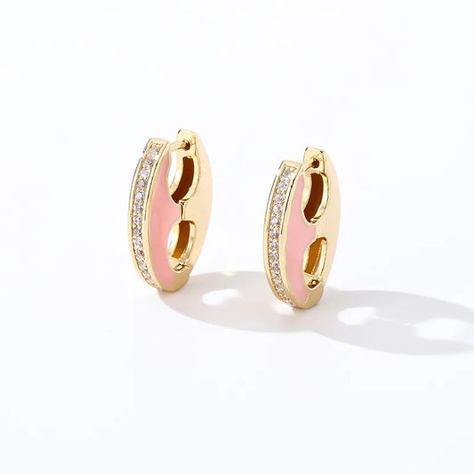 1 Pair Casual Vintage Style Oval Enamel Copper K Gold Plated Hoop Earrings