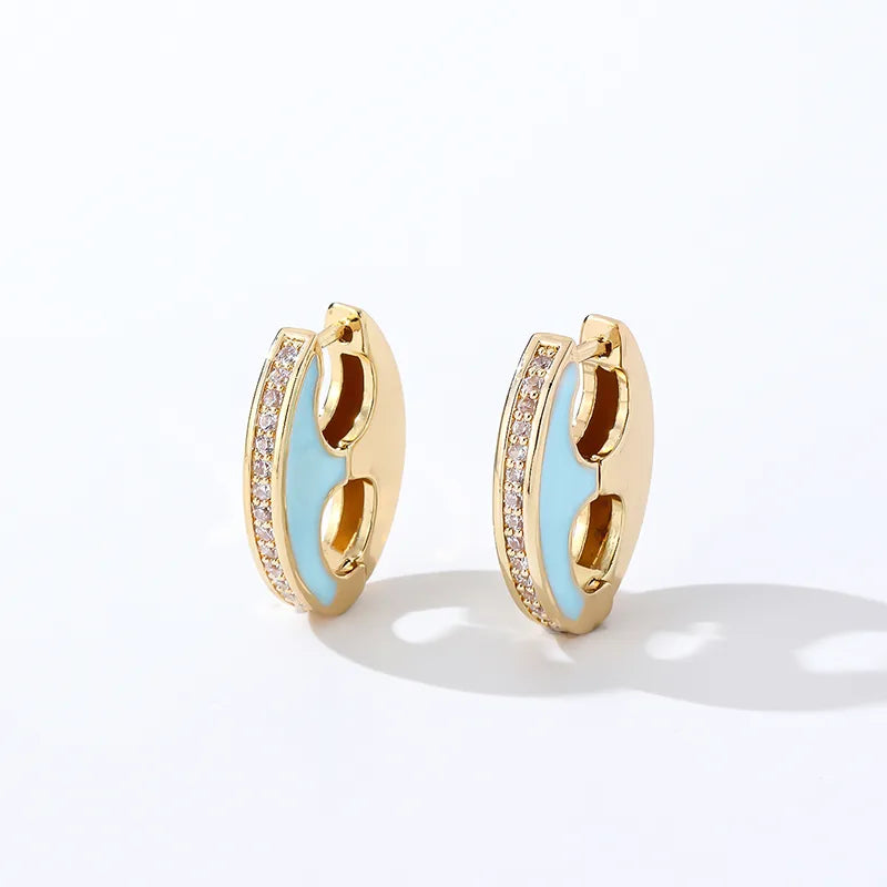 1 Pair Casual Vintage Style Oval Enamel Copper K Gold Plated Hoop Earrings