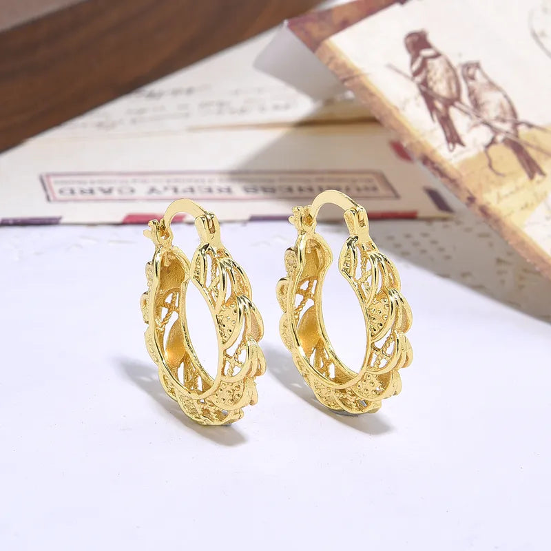 1 Pair Chinoiserie Elegant Artistic Geometric Hollow Out Copper 18K Gold Plated Earrings