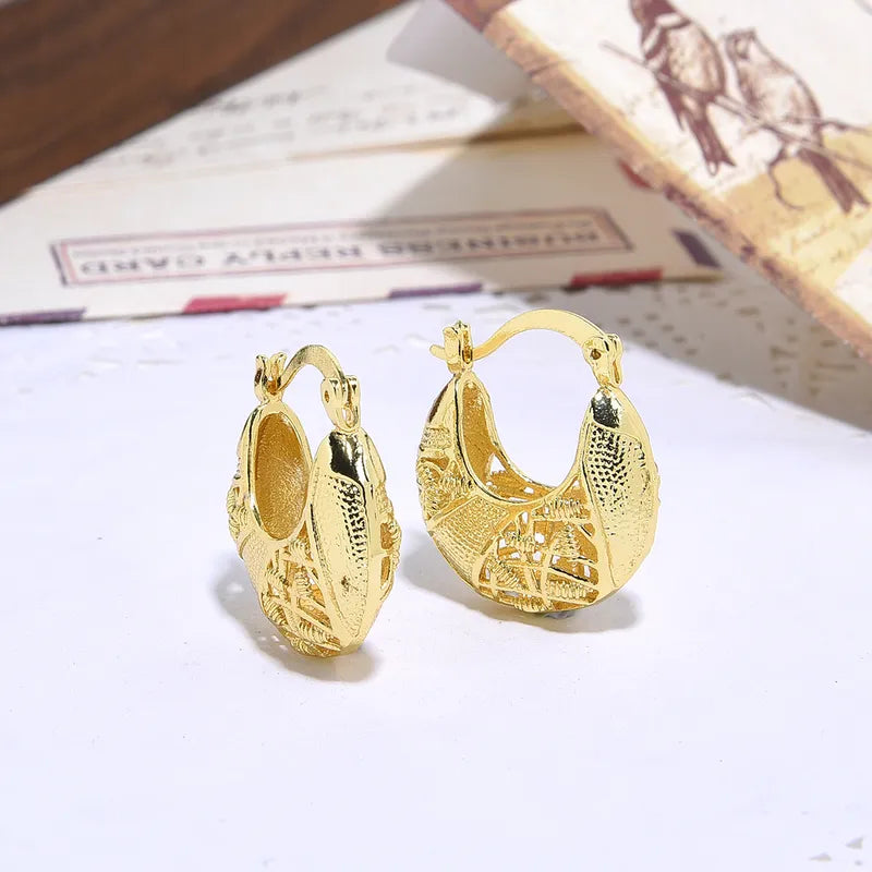 1 Pair Chinoiserie Elegant Artistic Geometric Hollow Out Copper 18K Gold Plated Earrings