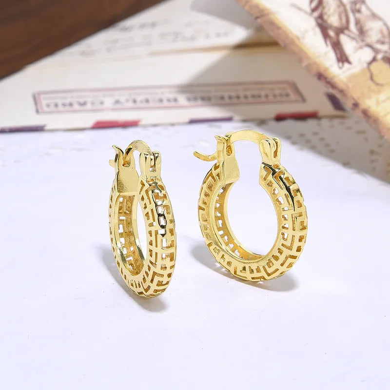 1 Pair Chinoiserie Elegant Artistic Geometric Hollow Out Copper 18K Gold Plated Earrings