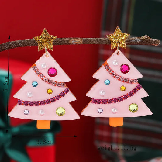 1 Pair Christmas Cute Classic Style Christmas Tree Santa Claus Elk Sequins Handmade Inlay Arylic Rhinestones Pearl Drop Earrings