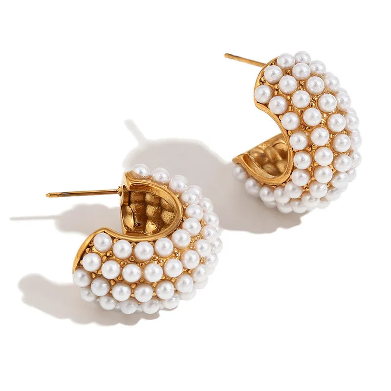 1 Pair Classic Style Color Block Inlay 304 Stainless Steel Rhinestones Pearl 18K Gold Plated Ear Studs