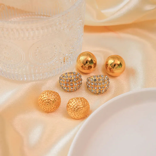 1 Pair Classic Style Cool Style Semicircle Hollow Out Inlay 304 Stainless Steel Zircon 14K Gold Plated Ear Studs